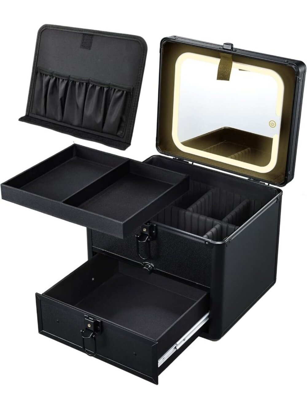 Lighted Makeup Organizer Case with Drawer, Portable Vanity Train Case